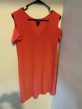 Coral Cold-Shoulder V-Neck Dress